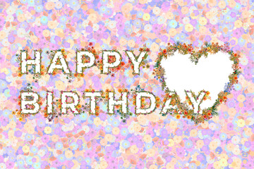 Życzenia urodzinowe z kolorowych polnych kwiatów i ziół układających się w kształ napisu: Happy Birthday © Blue Pixel