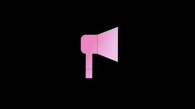 Minimalist Megaphone Announcement Animation, Digital Marketing and Loudspeaker Concept, Broadcast Alert Icon Loop on Black Background