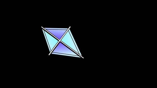 Minimalist Flying Kite Animation, Outdoor Spring Festival and Recreation Concept, Wind Toy Icon Loop on Black Background