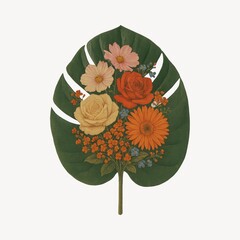 Obraz premium Vibrant floral arrangement on leaf