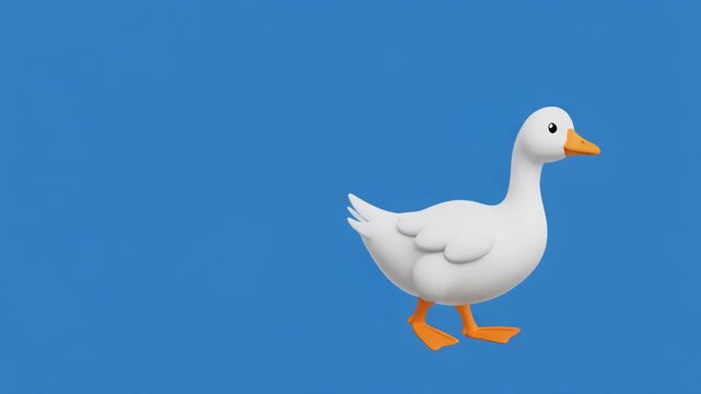 White ducks walking in sequence against a blue background with cinematic motion