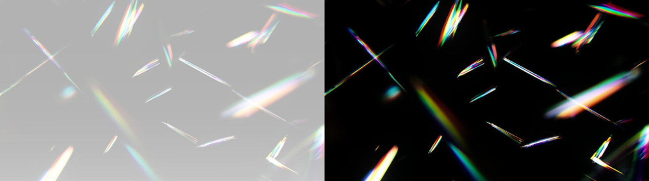 prism light streaks with holographic rainbow reflections realistic optical glass overlay texture effect