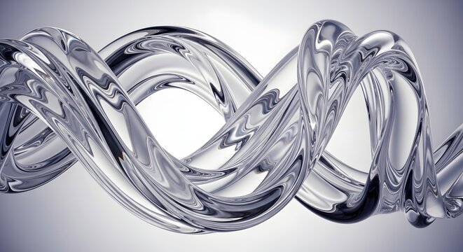 Abstract glass double helix structure with glossy reflective surface on subtle gradient background.