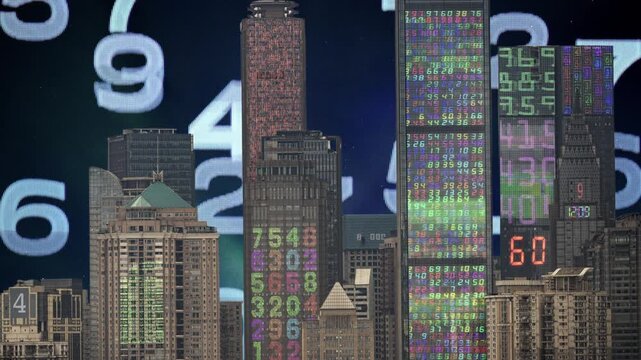 chongqing cyberpunk city with overlayed code and data on the buildings