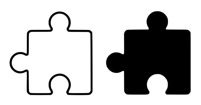 Minimalist puzzle piece icon in outline and silhouette design
