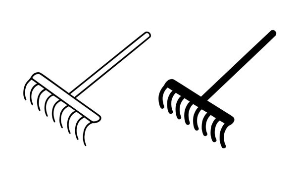 Minimalist hay rake icon in outline and silhouette design