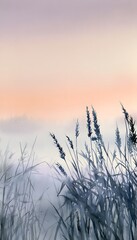 Obraz premium Serene sunrise landscape watercolor illustration evokes peaceful contemplation of nature's gentle beauty