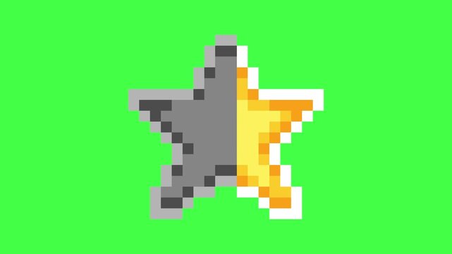star loading animation in pixel art style with green screen background