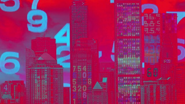 chongqing cyberpunk city with overlayed code and data on the buildings