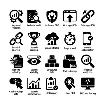 SEO icons and optimization tools.