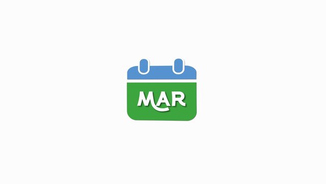 A clean and modern calendar month MARCH icon set featuring all 12 months from January to December. calendar month icon, calendar month icon illustration background.