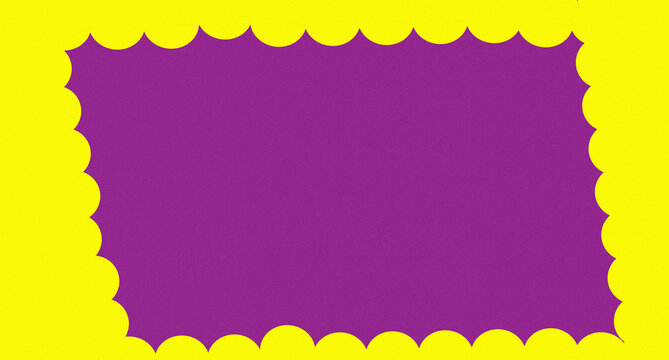 Purple rectangular frame with a decorative scalloped yellow border