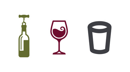 Obraz premium Wine bottle glass grapes and tumbler silhouettes on a white background silhouette