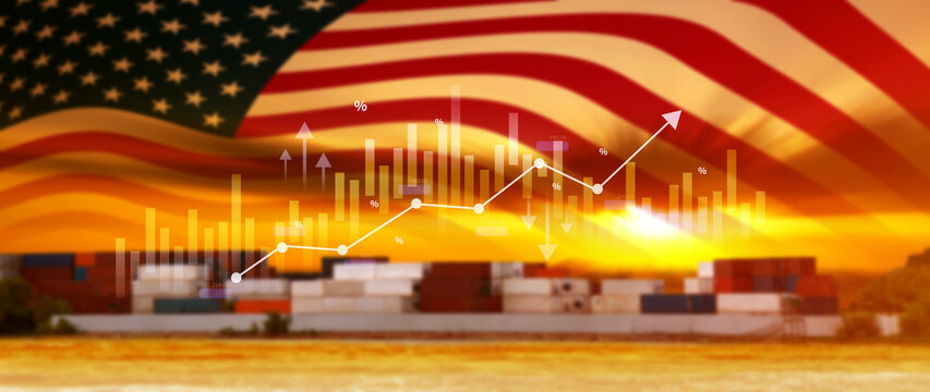 Stock market business and exchange financial growth graph. Business chart data graph diagram US, business trading graph investment growth, global trend arrow up and down. not ai