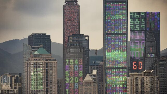 chongqing cyberpunk city with overlayed code and data on the buildings