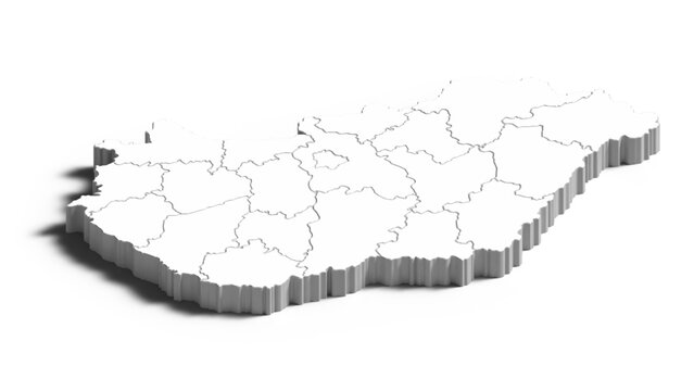 Hungary 3D Map with Counties Boundaries, Minimal Central Europe Country Administrative Division Isometric Vector Illustration
