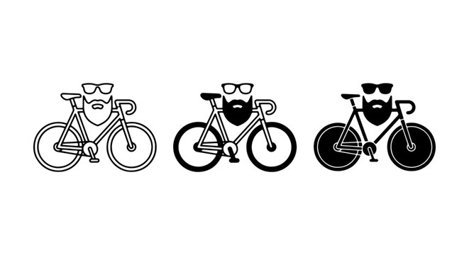 Hipster Bicycles with Beards and Sunglasses, Vector Icons Set, Urban Cycling Lifestyle Graphics
