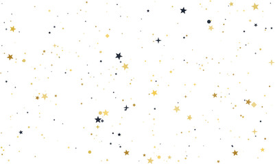 Fototapeta premium Gold and navy blue stars scattered across a clean white background with a bokeh effect