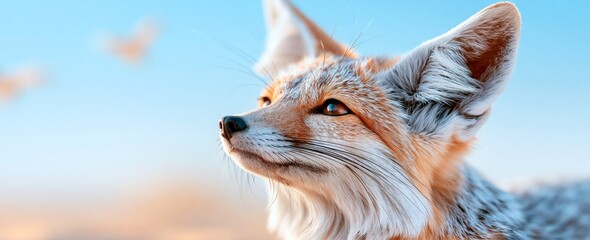 Fototapeta premium Close-up portrait of a charming fennec fox with oversized ears in soft natural light, highlighting desert wildlife beauty.