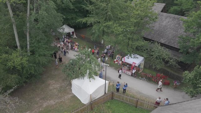 Knight-themed event at the very old vilage drone shot d-log