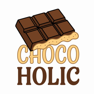 Chocolate bar with peanut butter filling and choco holic text on white background