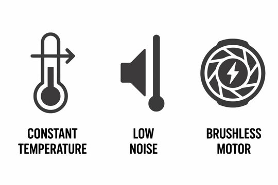 Constant temperature low noise brushless motor technology icons set