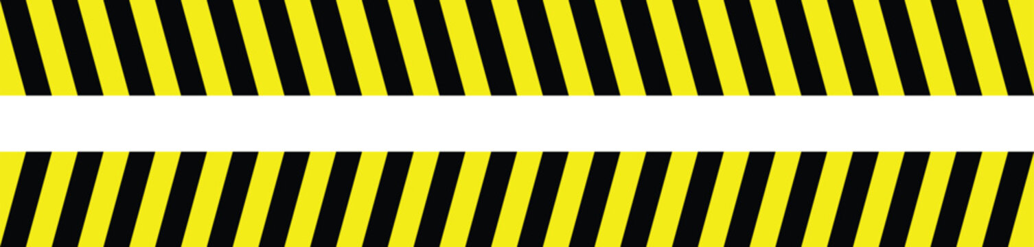 Yellow and black hazard warning tape stripes pattern, diagonal warning background, industrial safety caution sign, construction site barrier tape, vector illustration