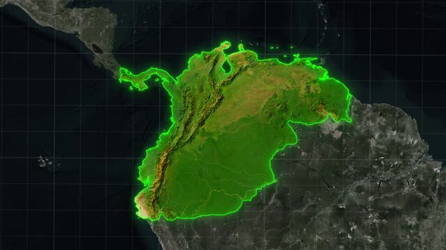 Gran Colombia Map Animation on Satellite View of South America