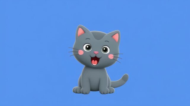 Cute cartoon cat character with multiple playful expressions and poses on a blue background