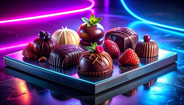 Delicious chocolates and fresh strawberries arrangement.