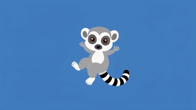 Cute Ring Tailed Lemur Dancing in a Seamless Pattern Animation with Blue Background