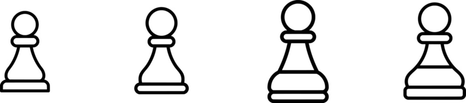 A minimalist black outline icon of a chess pawn, with thick uniform lines against a pure white background