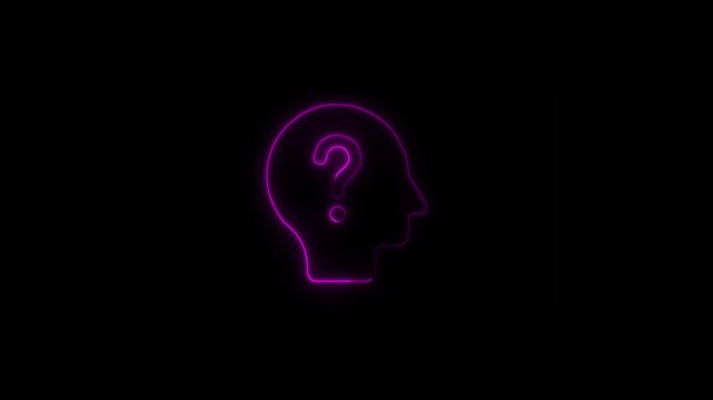 Glowing neon line Human head with question mark icon on black background. Neon glowing question mark with man head icon. Glowing neon couple in love . 4k animation video