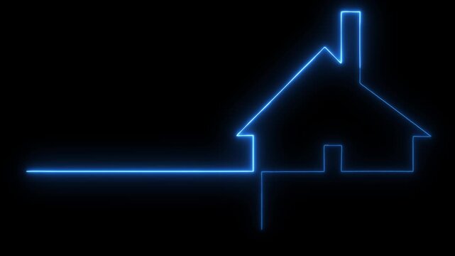 Neon line home icon. Neon line Cool linear animated home icon. House icon glowing neon light on black background. 4k animation video