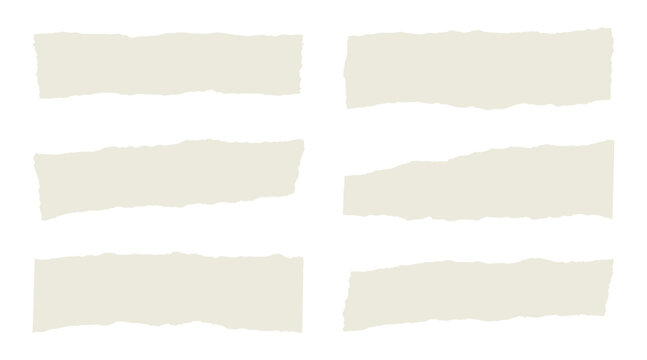 Beige vector paper strips with rough torn edges set against a solid dark black background for creative graphic design projects