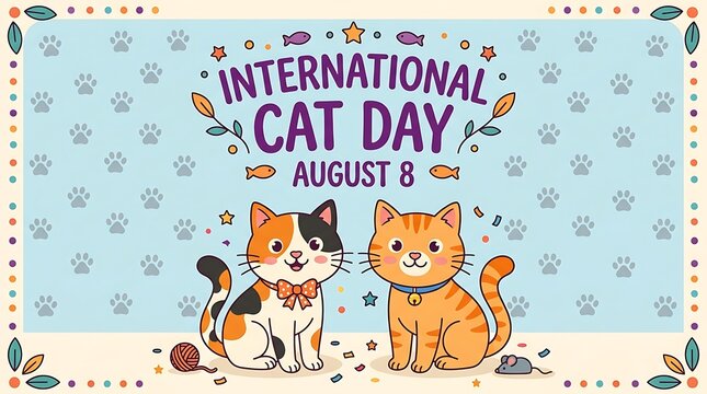 International cat day greeting card with two cute cats international greeting