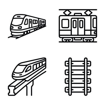 Train and rail transportation line icon set featuring subway locomotive monorail and tracks locomotive monorail transportation railroad commuter