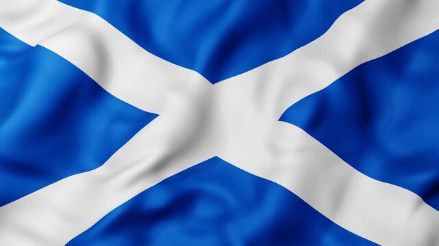 Scotland flag 3d animation waves in vibrant blue and white. Textured fabric shows natural movement and depth.  Cultural, patriotic, or Scottish-themed projects. seamless loop motion graphics. 4k