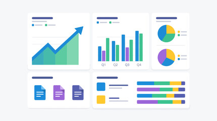 Obraz premium Modern Business Infographic Elements with Charts Graphs Business Cards Data Visualization and Financial Report Templates Vector Illustration