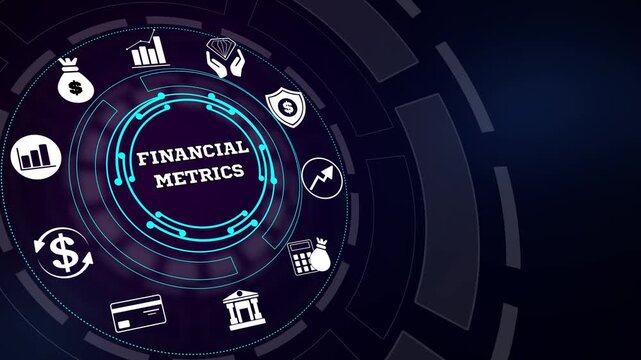 Premium financial metrics text layout graphic with a glowing blue neon border structure, ideal for capital markets and enterprise analytics platforms