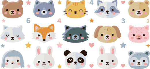 Fototapeta premium Cute cartoon animal faces pattern