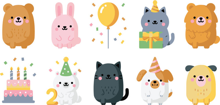Cute cartoon animal birthday celebration