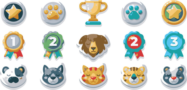 Cute animal badges and award ribbons