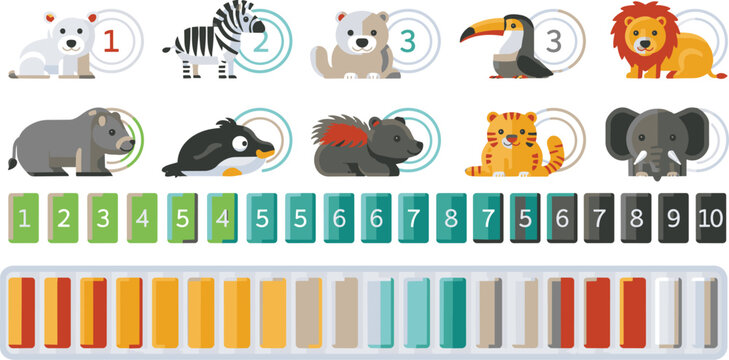 Cartoon jungle animals with numbers and bars