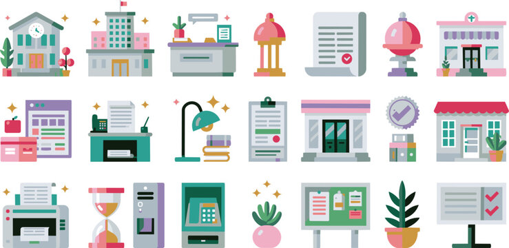 Collection of office and building icons