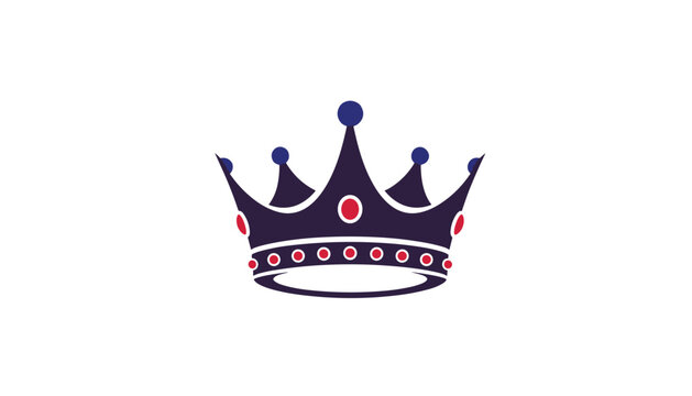 Classic dark blue royal crown decorated with red and white jewels, isolated on a clean white background.