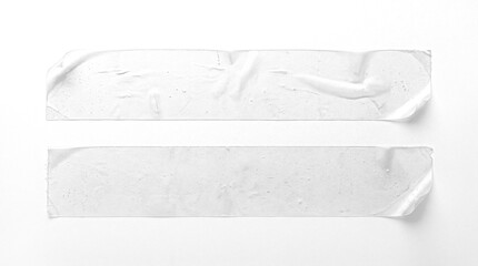 Two clear wrinkled adhesive cellophane tape strips on a transparent background