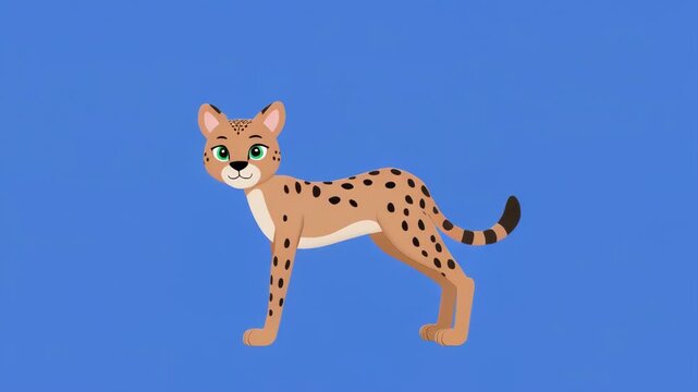 Serval Cat Walking Sequence on Blue Background Cinematic Motion Commercial Video