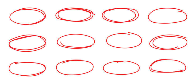 Hand-Drawn red Scribbled Circle Elements Set
