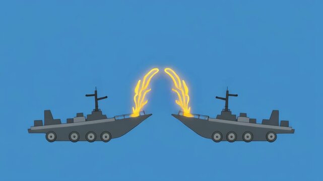Two naval warships performing a synchronized maneuver in blue water during daylight